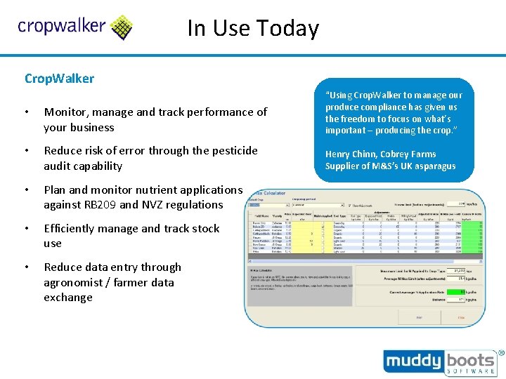 In Use Today Crop. Walker • Monitor, manage and track performance of your business