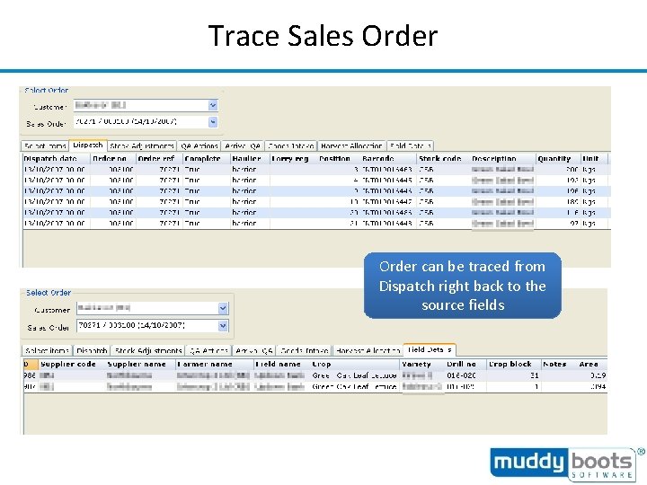 Trace Sales Order can be traced from Dispatch right back to the source fields