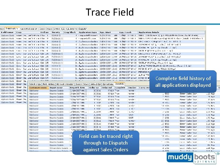 Trace Field Complete field history of all applications displayed Field can be traced right