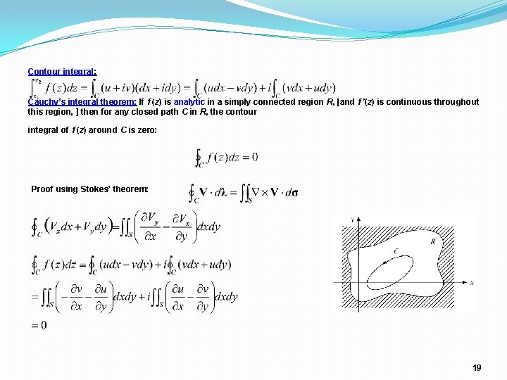 Contour integral: Cauchy’s integral theorem: If f (z) is analytic in a simply connected Contour integral: Cauchy’s integral theorem: If f (z) is analytic in a simply connected
