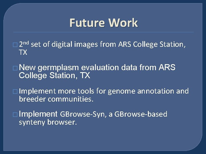 Future Work � 2 nd TX set of digital images from ARS College Station,