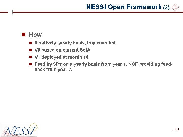 NESSI Open Framework (2) n How n Iteratively, yearly basis, implemented. n V 0