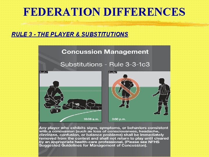 FEDERATION DIFFERENCES RULE 3 - THE PLAYER & SUBSTITUTIONS 