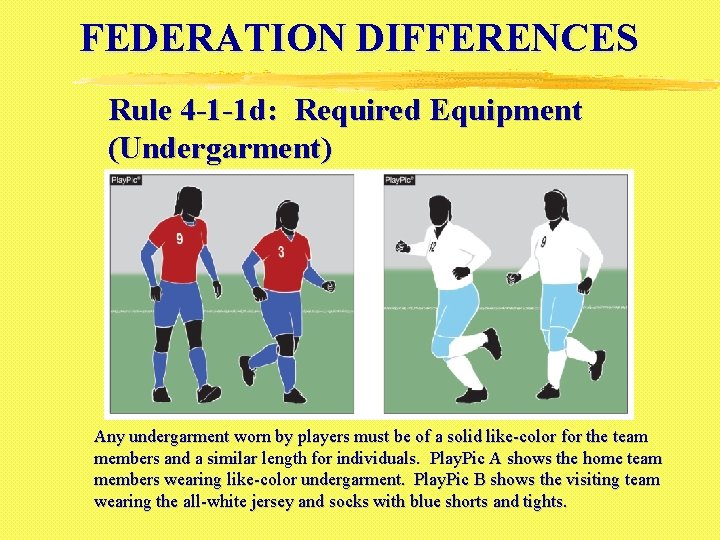 FEDERATION DIFFERENCES Rule 4 -1 -1 d: Required Equipment (Undergarment) Any undergarment worn by