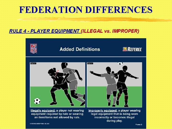 FEDERATION DIFFERENCES RULE 4 - PLAYER EQUIPMENT (ILLEGAL vs. IMPROPER) 