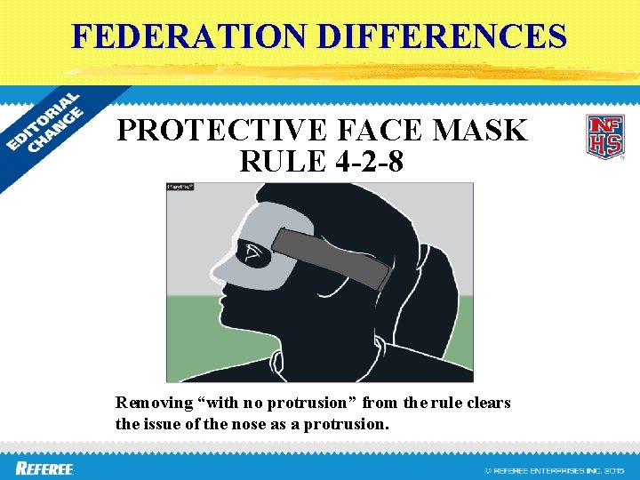 FEDERATION DIFFERENCES PROTECTIVE FACE MASK RULE 4 -2 -8 Removing “with no protrusion” from