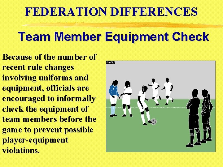 FEDERATION DIFFERENCES Team Member Equipment Check Because of the number of recent rule changes