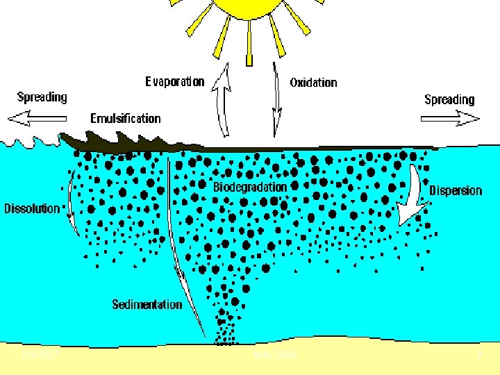 Figure 15: Fate of oil spilled at sea showing the eight main processes that