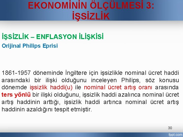 EKONOMİNİN ÖLÇÜLMESİ 3: İŞSİZLİK – ENFLASYON İLİŞKİSİ Orijinal Philips Eprisi 1861 -1957 döneminde İngiltere