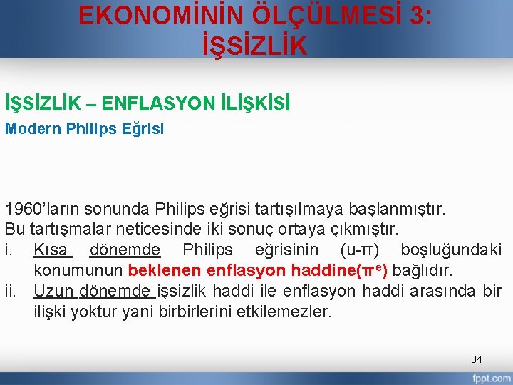 EKONOMİNİN ÖLÇÜLMESİ 3: İŞSİZLİK – ENFLASYON İLİŞKİSİ Modern Philips Eğrisi 1960’ların sonunda Philips eğrisi