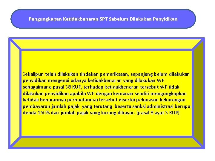 Pengungkapan Ketidakbenaran SPT Sebelum Dilakukan Penyidikan Sekalipun telah dilakukan tindakan pemeriksaan, sepanjang belum dilakukan