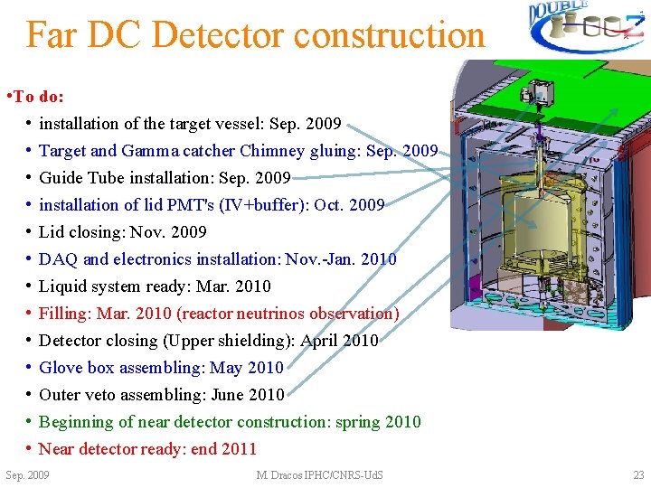 Far DC Detector construction • To do: • installation of the target vessel: Sep.