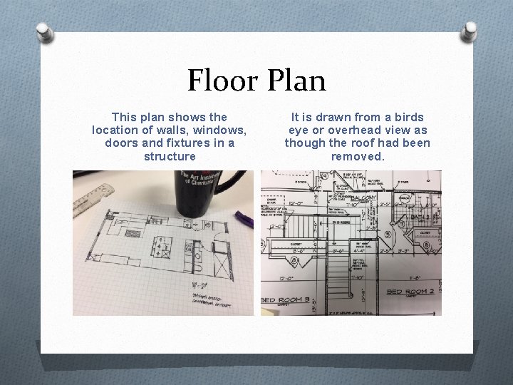 Floor Plan This plan shows the location of walls, windows, doors and fixtures in
