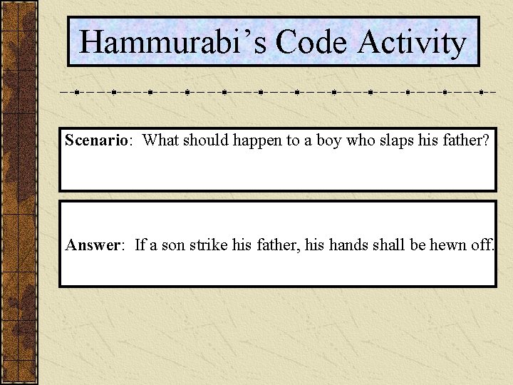 Hammurabi’s Code Activity Scenario: What should happen to a boy who slaps his father?