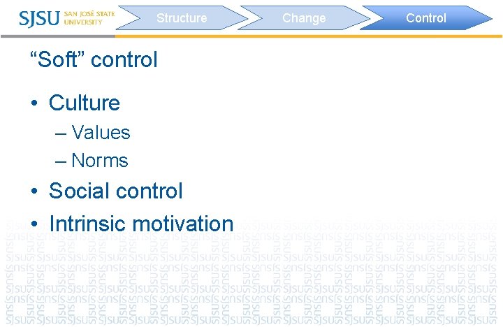 Structure “Soft” control • Culture – Values – Norms • Social control • Intrinsic