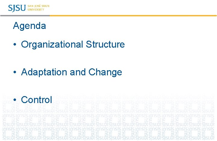 Agenda • Organizational Structure • Adaptation and Change • Control 