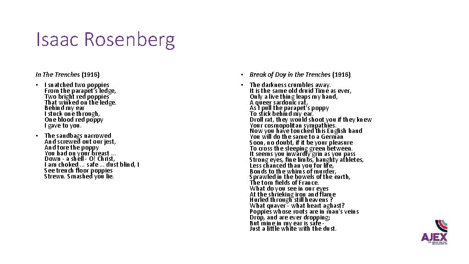 Break Of Day In The Trenches Remembrance 2020 Assembly Power Point images to accompany