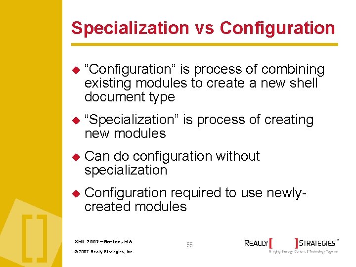 Specialization vs Configuration “Configuration” is process of combining existing modules to create a new