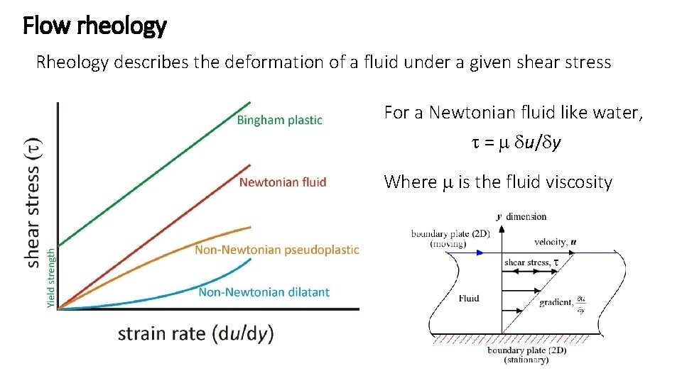 Flow rheology Rheology describes the deformation of a fluid under a given shear stress
