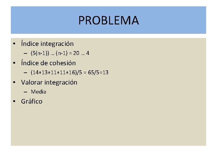 PROBLEMA • Índice integración – (5(n-1)) … (n-1) = 20 … 4 • Índice