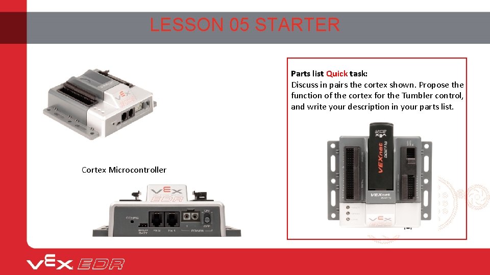 LESSON 05 STARTER Parts list Quick task: Discuss in pairs the cortex shown. Propose