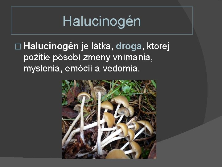 Halucinogén � Halucinogén je látka, droga, ktorej požitie pôsobí zmeny vnímania, myslenia, emócií a