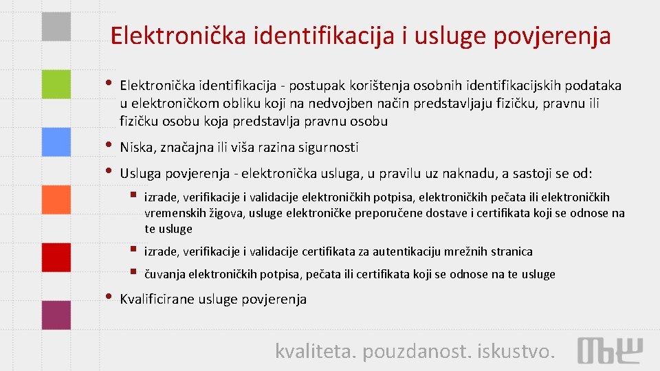Elektronička identifikacija i usluge povjerenja • Elektronička identifikacija - postupak korištenja osobnih identifikacijskih podataka