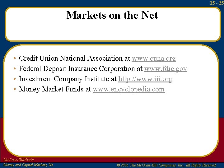 15 - 25 Markets on the Net • • Credit Union National Association at