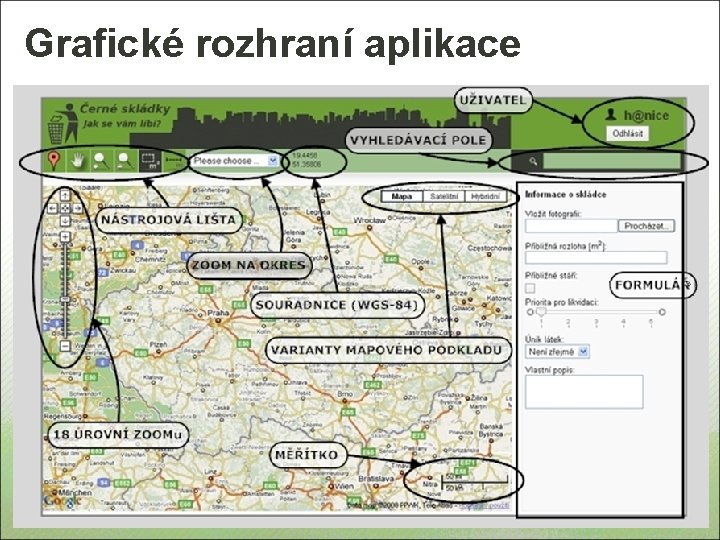 Grafické rozhraní aplikace Title Maps API • Lorem ipsum dolor sit amet, consectetuer Mapový