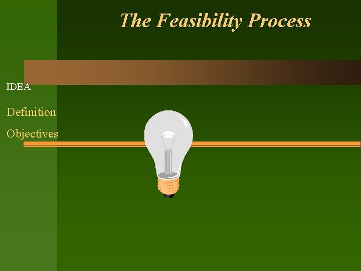 The Feasibility Process IDEA Definition Objectives 