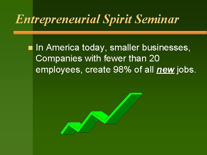 Entrepreneurial Spirit Seminar n In America today, smaller businesses, Companies with fewer than 20
