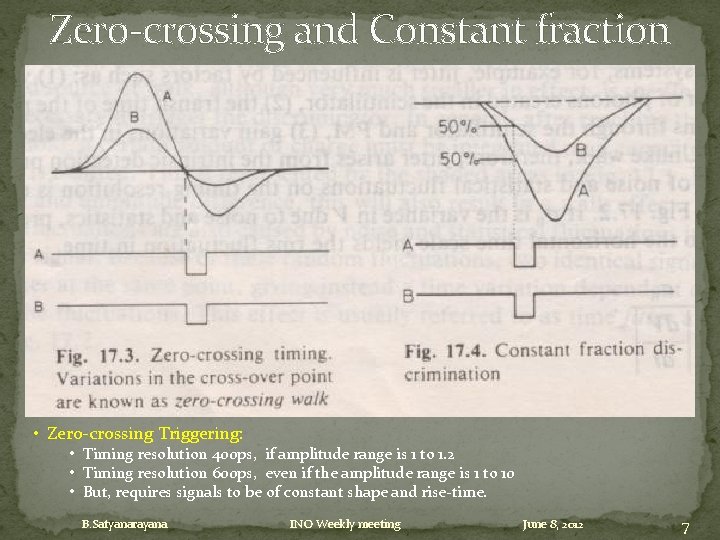 Zero-crossing and Constant fraction • Zero-crossing Triggering: • Timing resolution 400 ps, if amplitude