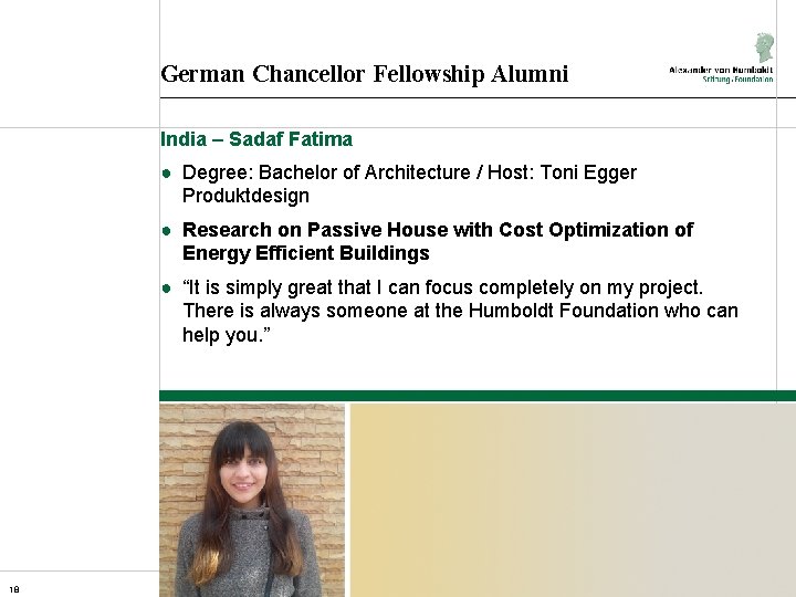 German Chancellor Fellowship Alumni India – Sadaf Fatima ● Degree: Bachelor of Architecture /