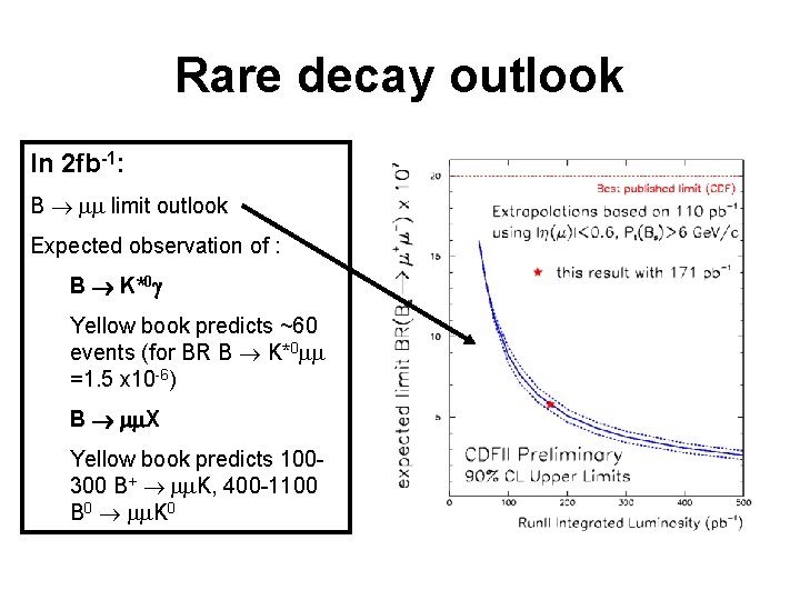 Rare decay outlook In 2 fb-1: B mm limit outlook Expected observation of :