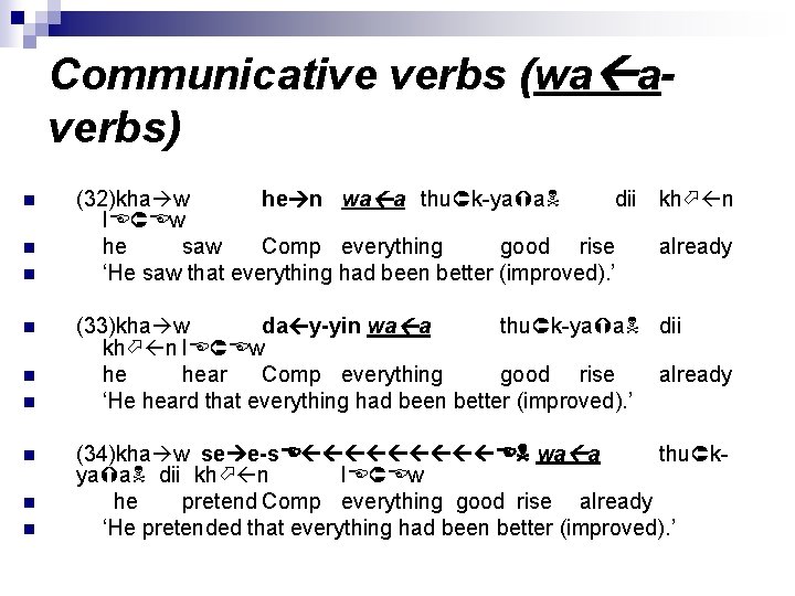 Communicative verbs (wa averbs) n n n n n (32)kha w he n wa