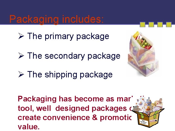 Packaging includes: Ø The primary package Ø The secondary package Ø The shipping package