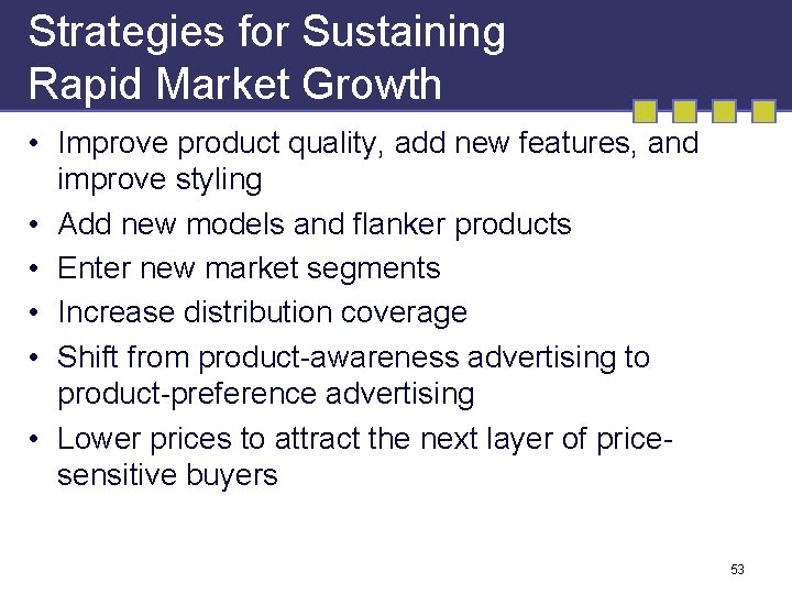 Strategies for Sustaining Rapid Market Growth • Improve product quality, add new features, and