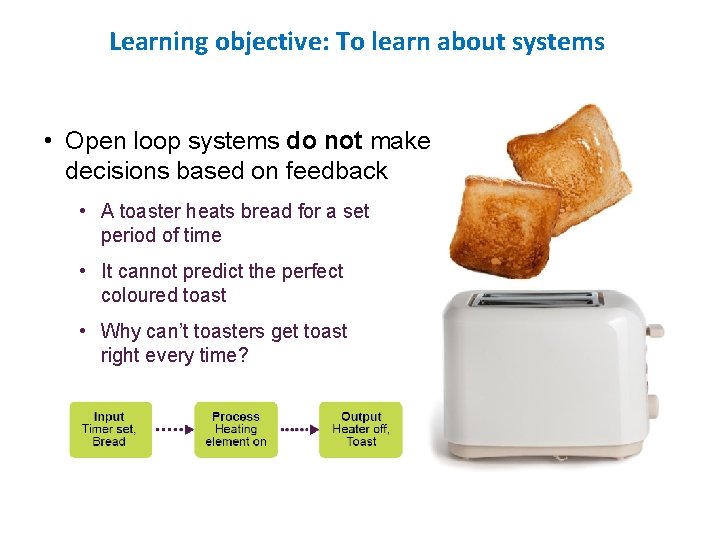 Learning objective: To learn about systems • Open loop systems do not make decisions