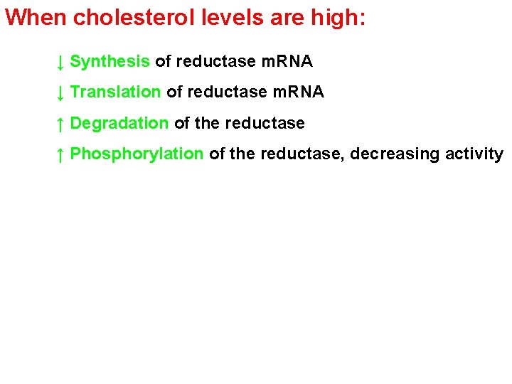 When cholesterol levels are high: ↓ Synthesis of reductase m. RNA ↓ Translation of