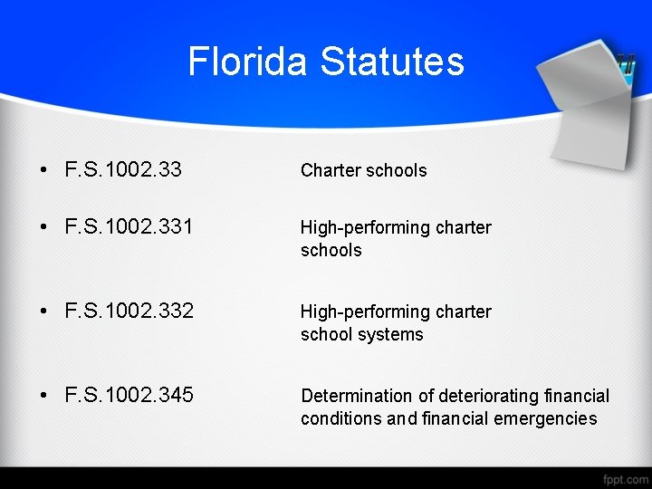 Florida Statutes • F. S. 1002. 33 Charter schools • F. S. 1002. 331