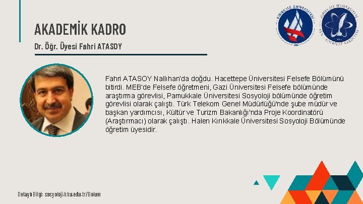 AKADEMİK KADRO Dr. Öğr. Üyesi Fahri ATASOY Nallıhan’da doğdu. Hacettepe Üniversitesi Felsefe Bölümünü bitirdi.