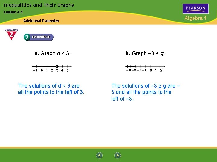Inequalities and Their Graphs Lesson 4 -1 Algebra 1 Additional Examples a. Graph d