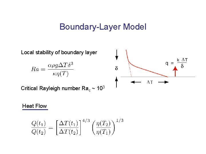 Boundary-Layer Model Local stability of boundary layer Critical Rayleigh number Rac ~ 103 Heat