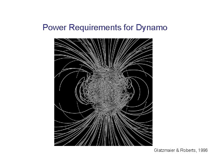 Power Requirements for Dynamo Glatzmaier & Roberts, 1996 