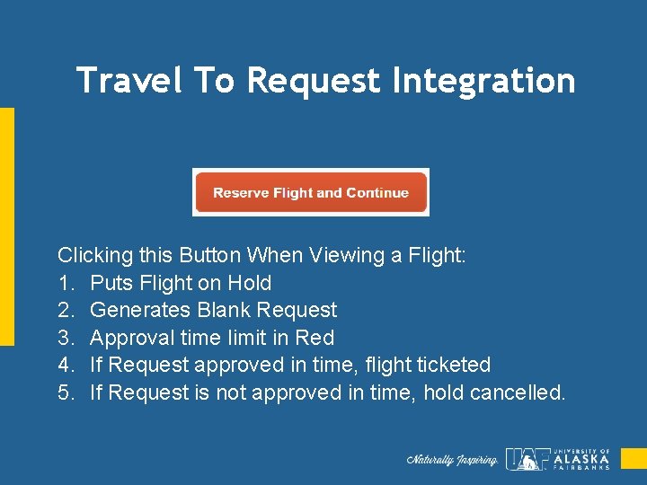 Travel To Request Integration Clicking this Button When Viewing a Flight: 1. Puts Flight