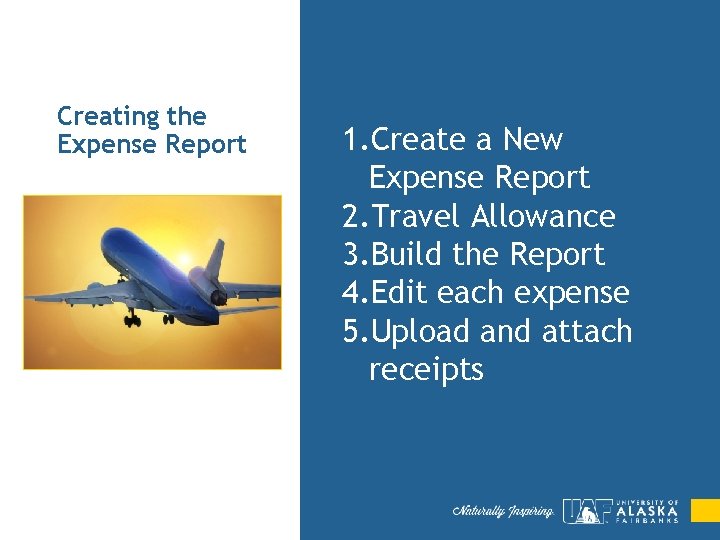Creating the Expense Report 1. Create a New Expense Report 2. Travel Allowance 3.