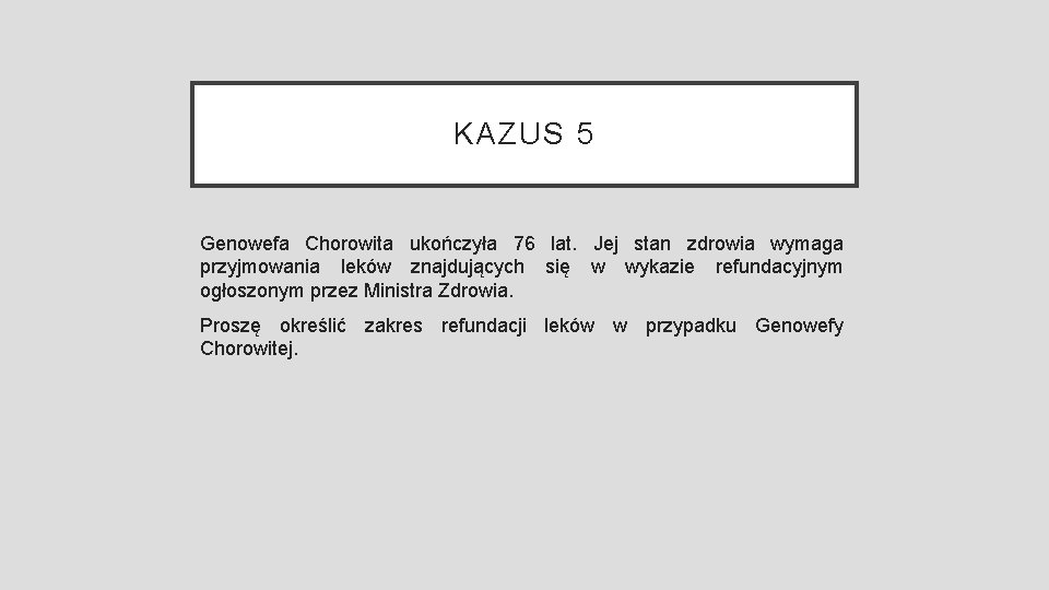 KAZUS 5 Genowefa Chorowita ukończyła 76 lat. Jej stan zdrowia wymaga przyjmowania leków znajdujących