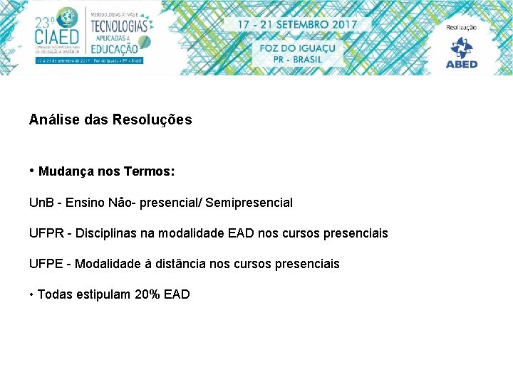 Análise das Resoluções • Mudança nos Termos: Un. B - Ensino Não- presencial/ Semipresencial