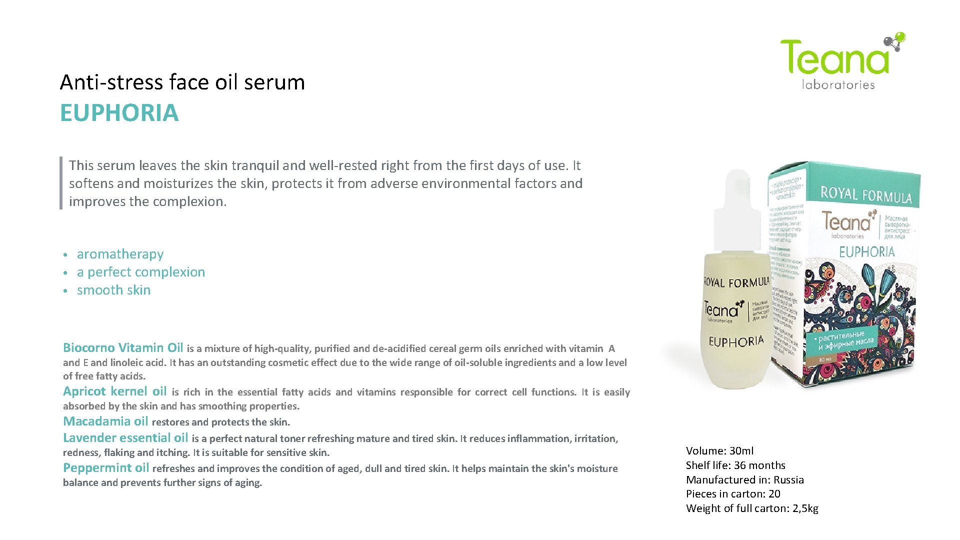 Anti-stress face oil serum EUPHORIA This serum leaves the skin tranquil and well-rested right