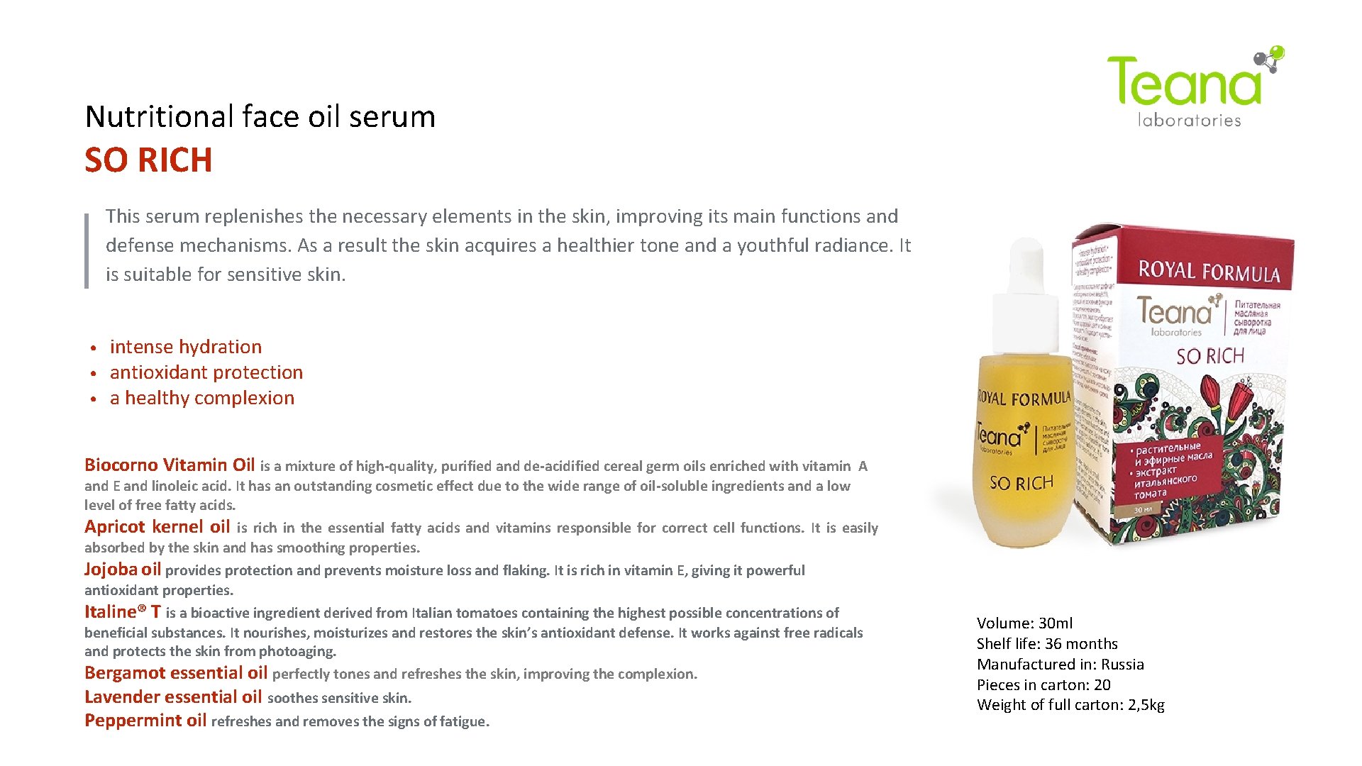 Nutritional face oil serum SO RICH This serum replenishes the necessary elements in the